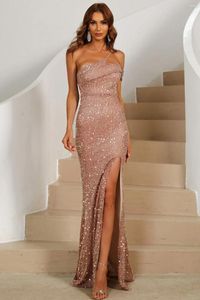 Casual Dresses Mermaid Sequins Maxi Evening Dress For Women One Shoulder Sexy Backless Cocktail Gown 2023 Elegant Wedding Ceremony Party