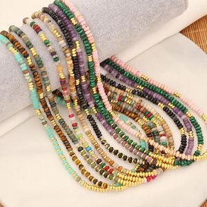 Catene da 4 mm perline abbaco collana in pietra naturale per le donne tendenza commercio all'ingrosso di gioielli fatti a mano in rame placcato oro di alta qualità