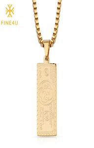 FINE4U N290 HUNDA 100 DOLLAR BILL PODENT NECKLACE GULD FÄRG ROINTLATS STÅL BOX Kedjan halsband för män Women2176154