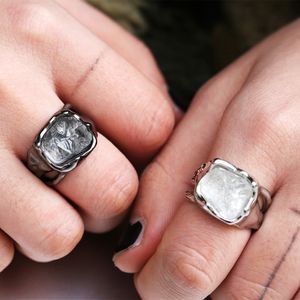 Grandi anelli con diamanti Anello hip-hop da uomo Gioielli Anello solitario in pietra irregolare Fedi nuziali in argento nero per la festa