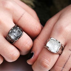 Große Diamantringe Herren Hip Hop Ring Schmuck Unregelmäßiger Stein Solitärring Schwarz Silber Eheringe für Party