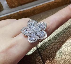 Обручальные кольца в форме цветка с большим цирконием, роскошное серебро для женщин, свадебное обручальное кольцо, камень обещания, женские ювелирные изделия2672748