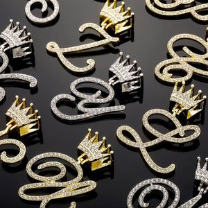 Neue Mode Messing Gelb Weiß Vergoldet Bling CZ A-Z Krone Kursiv Buchstaben Anhänger Halskette mit 24 zoll Seil Kette für Männer Frauen