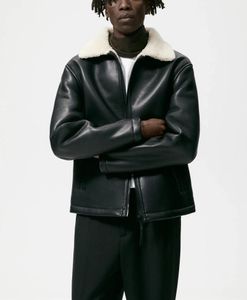 Herrjackor Flip Collar Double-Sided Faux Leather Jacket 2023 Fashionabla och personlig Slim Fit Pu
