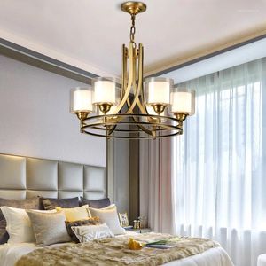Lampy wisiorki American proste żyrandol w stylu europejskim salon miedziana sypialnia studium lekka luksusowa kreatywna lampa jadalna