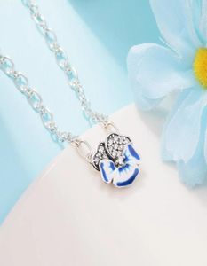 925 Sterling Silver Blue Pansy Flower Pendant Necklace Chain for Women Men Fit Style Halsband Gift Smycken 390770C01-506968657