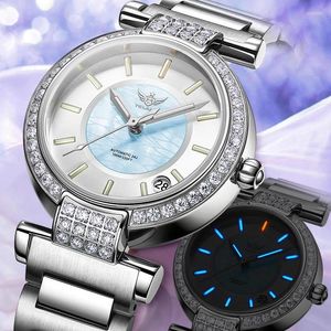 Orologi da polso Yelang Orologio automatico da donna 24Jewels Giappone Movimento superiore Strass ceco Data Diver Impermeabile100m