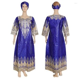 Etniska kläder 2023 Plus Size African Outfits Women Bazin Riche Dresses Dashiki Maxi Robe With Head Wrap Traditional Sequin Party Dress