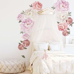 135cmx92cm Large Pink White Peony Rose Flowers Wall Stickers Bedroom Living Room Girl's Room Wall Decals Decorative Stickers PVC