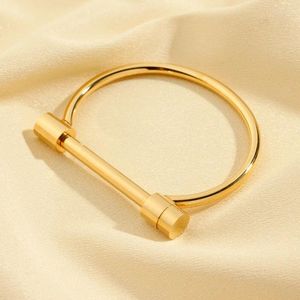 Bangle Uilz minimalistisk design rostfritt stål armband för kvinnor d-form shackle skruv manschett armband armband kvinnliga charm smycken