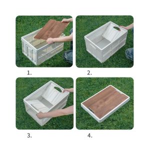 Outdoor Camping Folding Box With Wooden Lid Car Storage Box Food Organizer Container for Household Large Capacity Storage Box