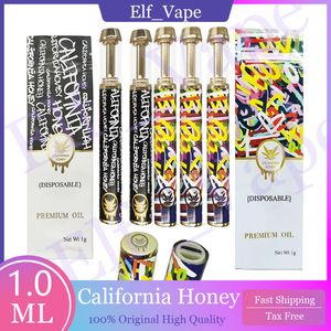 Ny regnbåge Kalifornien honung engångsvapspennor med ruta 1 ml pod uppladdningsbart batteri tomt färgglada vapes penna