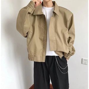 Herrarna ner parkas hösten breda axelpilotjackor nisch högklassig tunn brittisk vintage lös rockar casual lapel korta baseball tops 231214