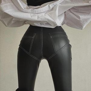 Women's Leggings Womens Faux Leather High Waisted Splicing Bright PU Pant Casual Pants Elastic Shaping Hip Push Up Tight