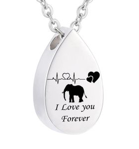 Memorial Jewelry Cremation Urn Ashes Elephant Pendant Rostfritt stål Vattendroppar Keepsake Memorial Charms Pendant For Women6713993