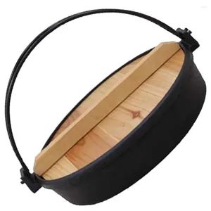 Pfannen Kichvoe Outdoor-Grillplatte Sukiyaki Nabe Topfset Einzelportion Shabu-Pfanne Holzdeckel Grill Picknick Camping Kochen