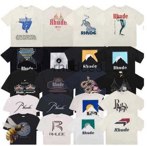 サマーコレクションRhudeTシャツ特大のヘビーファブリックカップルドレス最高品質TシャツD4U6