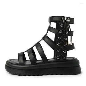 Sandals Fashion Gladiator Platform Shoes For Women 2023 Retro Female Lace-up Zipper Roman Summer Ladies Hollow-out