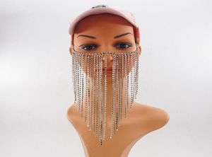 New Women Rock Silver Color Chains Head Jewelry Unique Design Long Crystal tassel multiLayers Face Mask Chains Jewelry5351025
