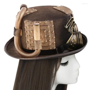Cappellini Steampunk Cappello a cilindro con occhiali Bombetta di Halloween Carnevale gay