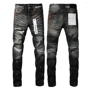 Herren Jeans Herren Luxusmarke Lila Mann Schwarz High Street Farbe Graffiti Muster Beschädigt Zerrissene Röhrenhose Denim Hosen A2DJEK