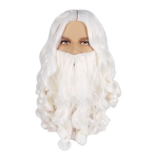 Cosplay peruker jultomten skägg peruk full set vit stor roll lek hår
