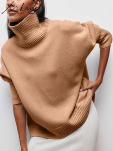 Women's Knits Tees Autumn Winter Women Turtleneck Sweater Warm Pullover Thick Oversize Black Knitted Camel Top Sweaters For Women Office Tops 231213