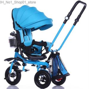 Wózki# wózki# Baby Tricycle Rower 3 w 1 płaski leżący wózek wózek TRIKE Regulowane obrotowe siedzenie Składane dziecko Pram1886 Q231215