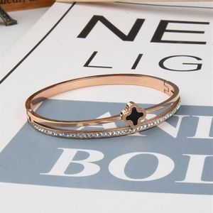 Bangle American Fashion Ornament Stainless Steel Single Row Diamond Bracelet Jewelry Rose Gold Clover Titanium2457