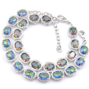 Luckyshine 2 Pcs 925 Sterling Silver Mystic Topaz Oval Rainbow Bracelets Sliver For Women Colored Zircon Bracelets Bangles Jewelry325a