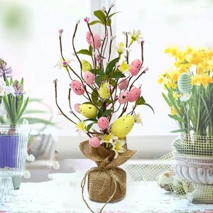 Dekorativa blommor Easter Tablett Tree Decoration Fake Silk Mini Colorful Egg Branch Ornament insvept på träbasen Creative