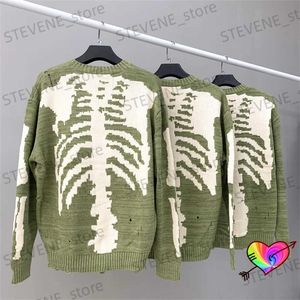 Men's T-Shirts 2023Fw Green KAPITAL Bone Sweater Men Women Skull Graphic KAPITAL Crew Pullovers Cuff Hole Knit Long Sleeve T231214