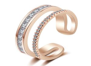 Pierścienie klastra Koreańskie proste w stosy dublelayer Rose Gold Cubic Cubic Cyrronia 925 Srebrne srebrne pierścionek zaręczynowy dla WOM9671733