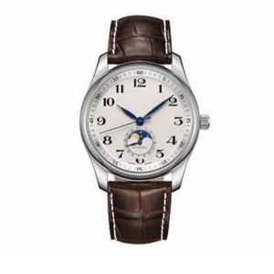 Classic Man Watch Mechanical Automatic Watches For Men White Dial Brown Leather Strap 001255q