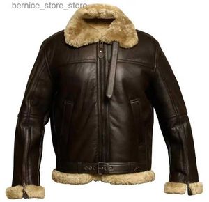 Men's Fur Faux Fur Winter Bomber Leather Jacket Men Sheep Shearling Lambskin Warm Jackets Parka Pilot Men's Natural Sheepskin Fur Coat New Q231212