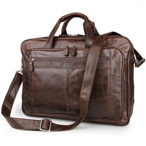 BROCKASES MÄNS ELUINE LEATHER PORECHACE 17 Inch Laptop Bag Vintage Business Computer Messenger Handväska Axel Dokument Organiserare