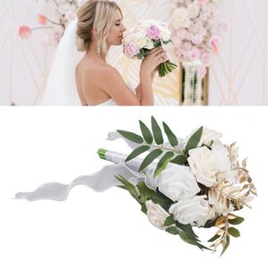 Fiori decorativi Bouquet da sposa Bouquet di mano romantico realistico in plastica di seta per la decorazione della chiesa della festa di San Valentino