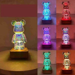 Luzes noturnas 3D Firework Bear Light Projeção Colorida Bear Decor Room Night Light Glass Tridimensional Table Lamp Variável 8 cores Light YQ231214