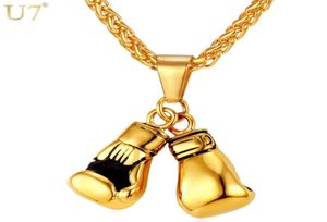 U7 Boxing Glove Pendant Men Necklace Gold Color rostfritt stål Hip Hop Chain Fashion Sport Fitness Jewelry Wholeslae Dropship 2102733402