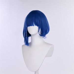 Cosplay Wigs Lonely Rock Yamada Cool Cos Wig Simulated scalp top up short hair mixed with blue inner buckle cosplay wig