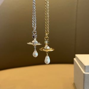 Lady Designer Pendant Necklaces Saturn Pattern Flyer Baroque Drop Shaped Pearl Necklace