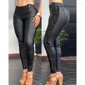 Women's Pants 2023 Spring Summer Casual Clothing Fashionable All-Match Lace Stitching Black Tight Trousers