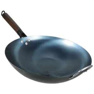 Pans Japanese Wok With Wood Handle Home Kitchen Supply Open The Pot For Stove Deep Frying Iron