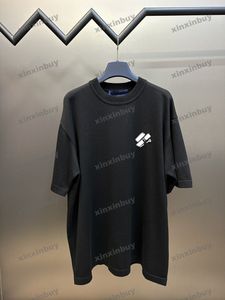 Xinxinbuy Men designer tee t shirt stift bokstäver broderi stickad kortärmad bomullskvinnor svart vit blå grå röd xs-xl