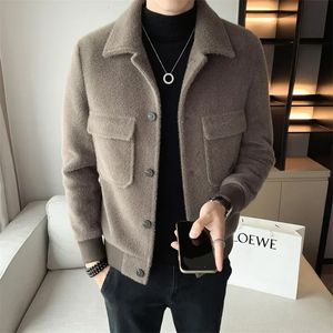 Misturas de lã masculina moda outono inverno curto casaco de lã lã homens coreano vison imitação jaqueta na moda roupas pesadas mens sobretudo s-3xl 231213