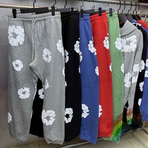 Herrbyxor pufftryck denim tårar byxor män kvinnor jogger bästa kvalitet dragsko kapok tröjor t231214