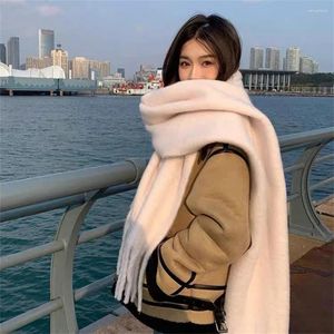 Lenços inverno cor sólida cachecol longo mohair borla xale mulheres cashmere espessado foulard cobertor luxo moda quente macio poncho