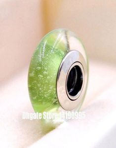2 pçs 925 prata esterlina vidro murano verde assinatura cor fluorescente contas caber estilo jóias charme pulseiras colares6145491