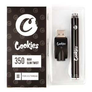 Cookies slim twist battery 3.3V-4.8V adjustable voltage 350mah usb charger rechargeable preheat 510 thread