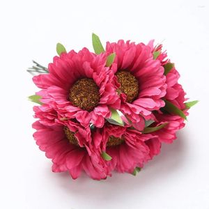 Decorative Flowers 6 Heads Artificial Silk Gerbera Daisy Bunch Party Garden Home Decor Rose Red Flower Decoration